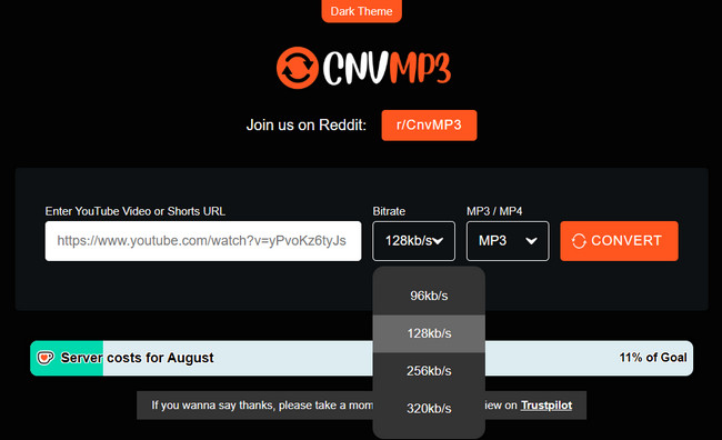 cnvmp3 elige la calidad y el formato mp3 o mp4