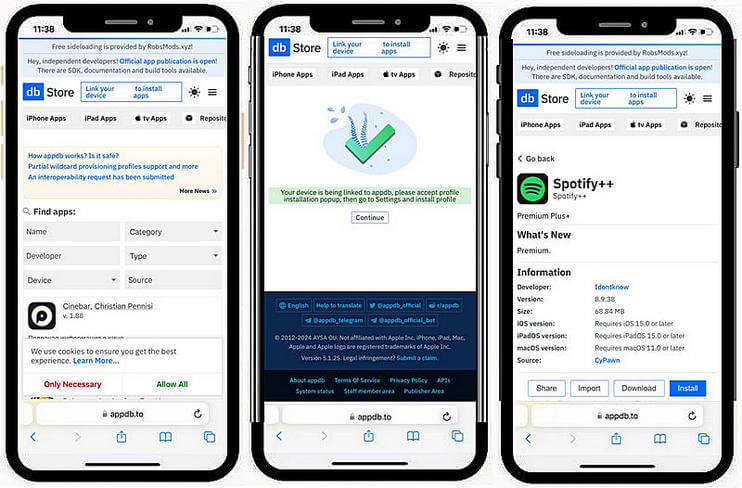 Descargar Spotify++ a través de AppDB en ios
