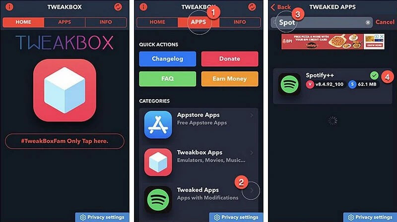 Descargar Spotify++ a través de TweakBox en ios