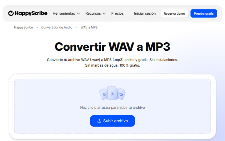 HappyScribe Convertidor de Audio