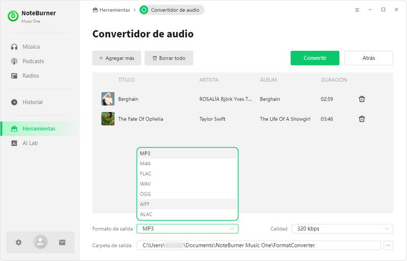 convertir WAV a MP3 con NoteBurner