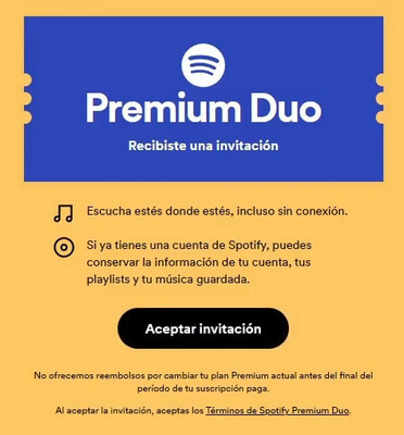 aceptar una invitación a Spotify Duo