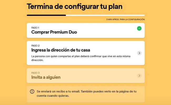 ingresar tu dirección de Spotify Duo