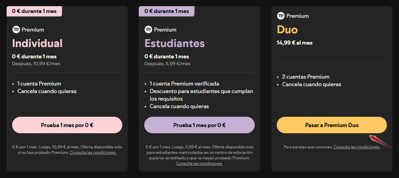 Pasar a Spotify Premium Duo Plan