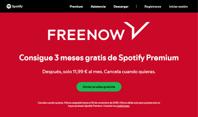 spotify premium 3 meses gratis con FREENOW