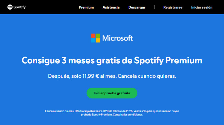 spotify premium 3 meses gratis con Microsoft